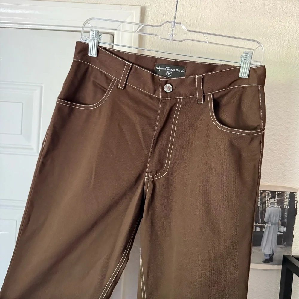 HOLLYWOOD‎ FOREVER RECORDS brown contrast stitch flare boot cut pants